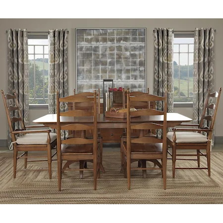 Seven-Piece Canterbury Double Pedestal Rectangular Dining Table & Albany Ladderback Chairs with Tie Cushion Seats Set